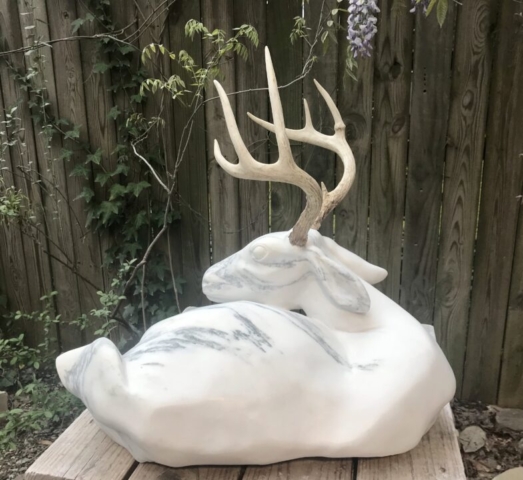 deer sculpture, art, stone