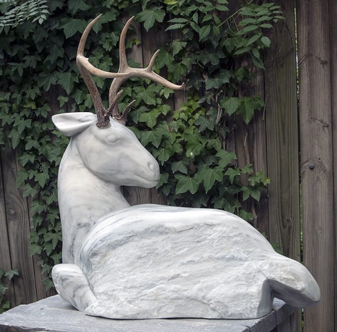 deer sculpture, contemporary marble art animal