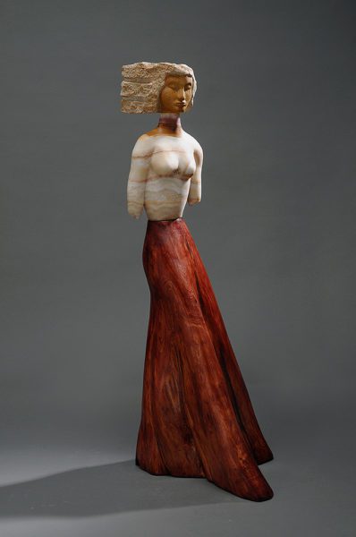 stone figurative sculpture, contemporary, wood