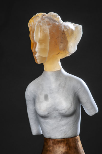 figurative stone sculpture, contemporary art, wood