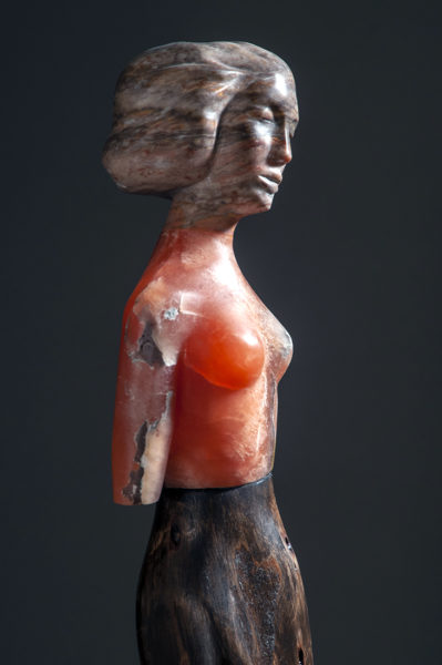 stone figurative contemporary sculpture, wood