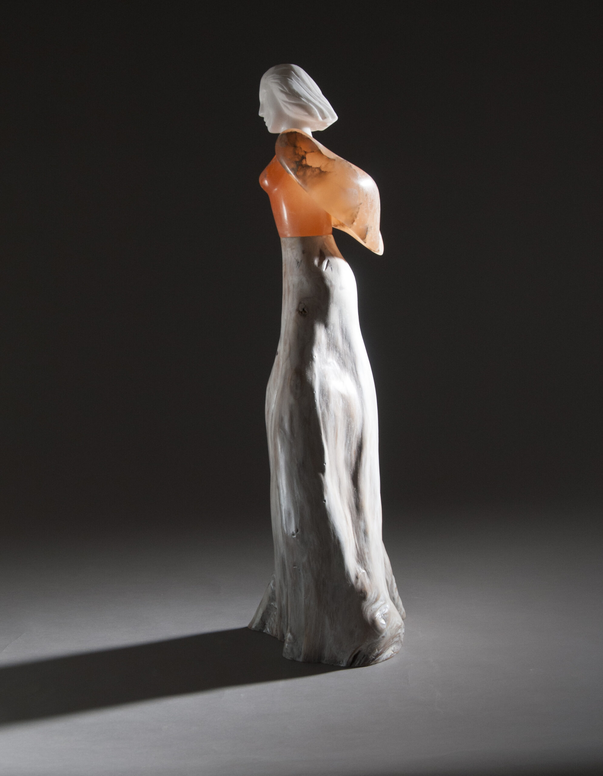 stone sculpture, wood, contemporary, angel, figurative