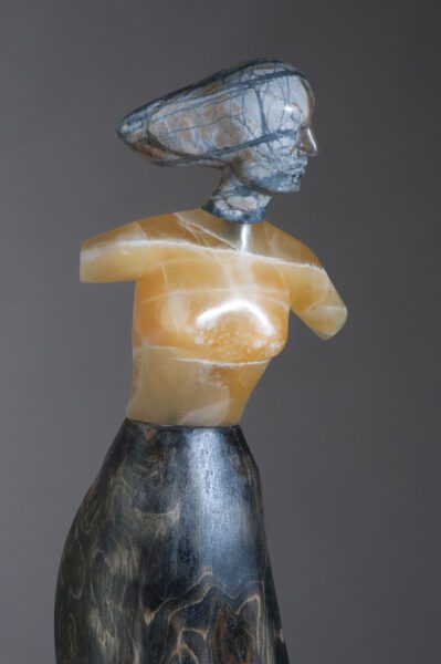 Helene, picasso marble/calcite/cypress 27x7x8"