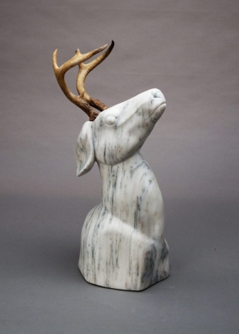 stone animal sculpture deer buck stag