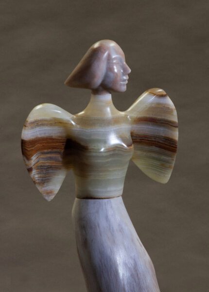 figurative sculpture contemporary, stone, wood, angel