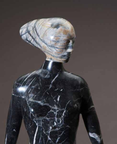 stone and wood figurative sculpture, contemporary