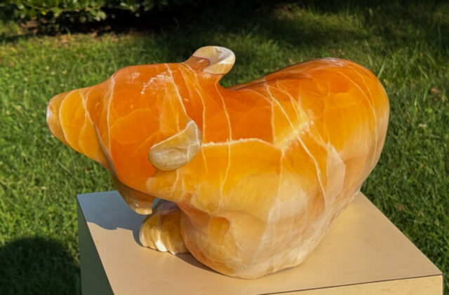 bear sculpture, stone animal sculpture