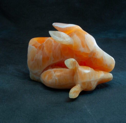 stone animal sculpture deer doe and fawn art